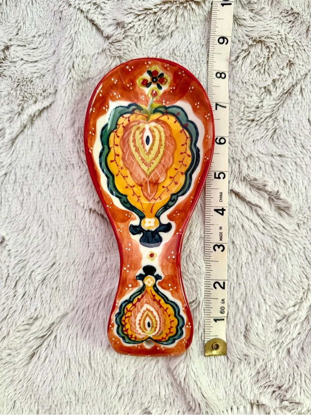 Anthropologie Hand-Painted Ceramic Spoon Rest in Orange, Yellow, Green, Black